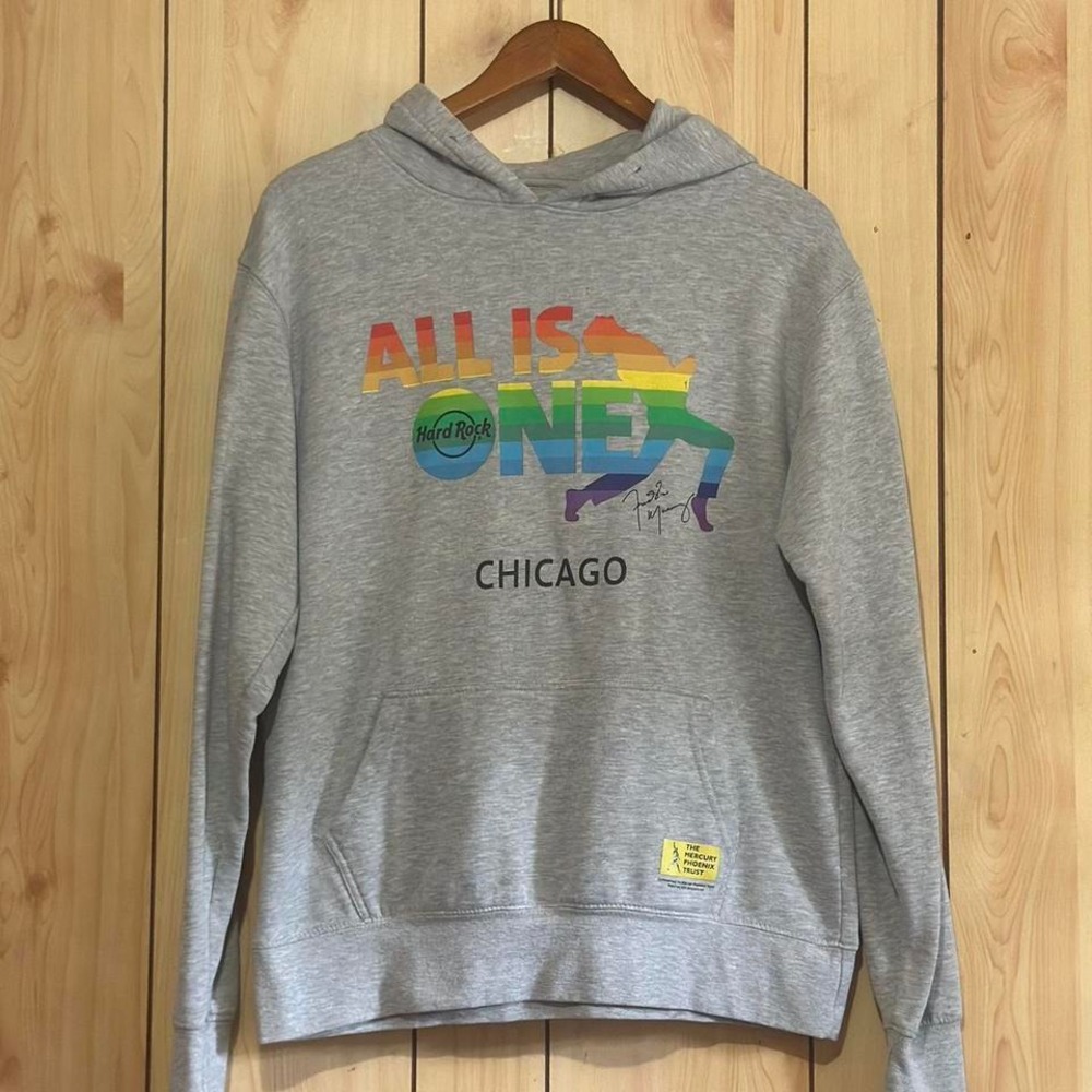 Freddie Mercury Hard Rock Cafe All is One Pride Rainbow Hoodie LGBT Grey